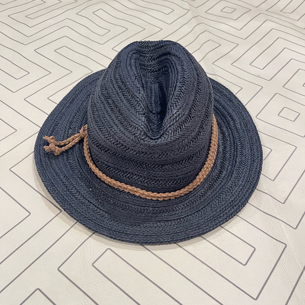 Athleta Navy Straw Packable Fedora